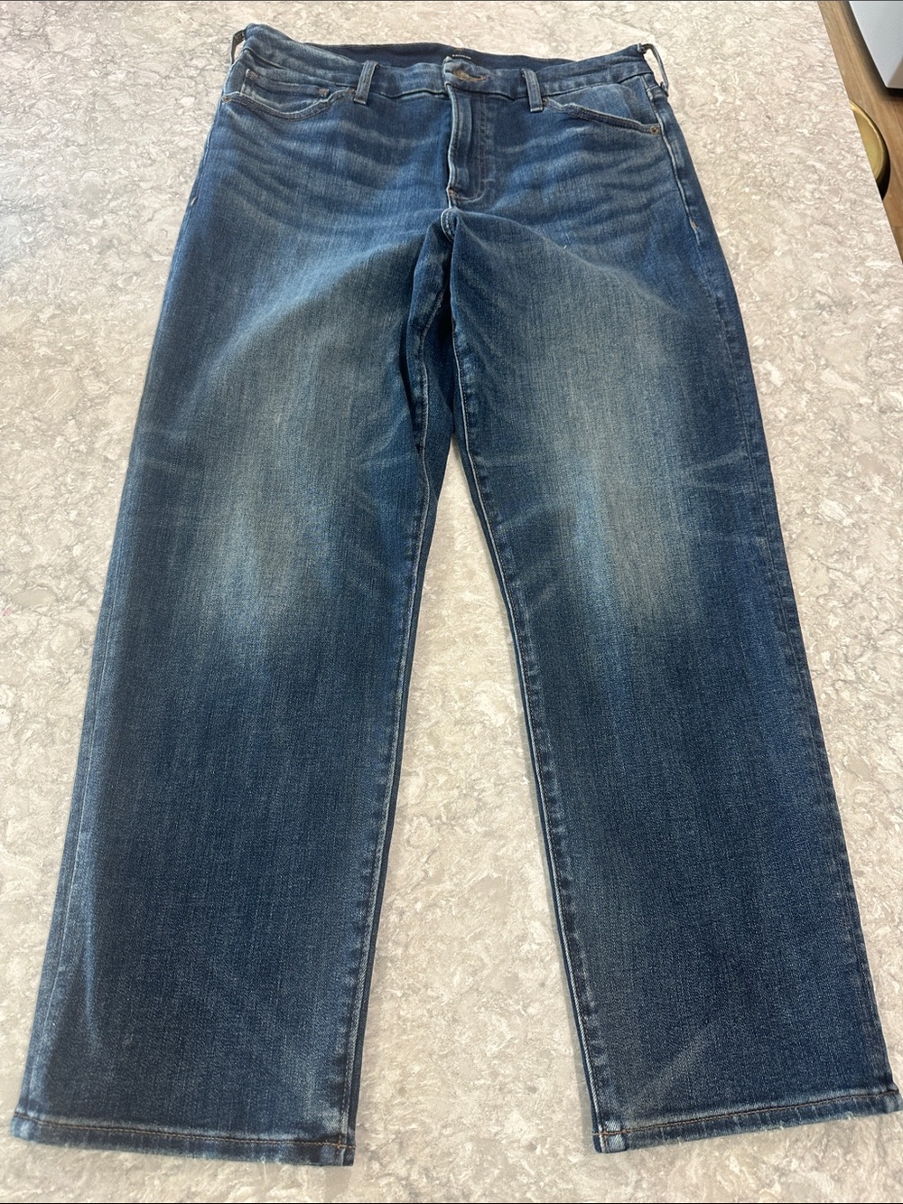 Express Women's Straight Ankle High Ultra Hyper Stretch Jeans - Blue Wash